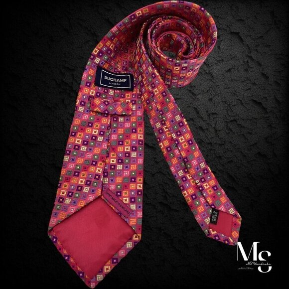 DUCHAMP LONDON XL Pink Geometric Silk Tie Hand Made England W: 3.75" EX COND - Picture 2 of 6